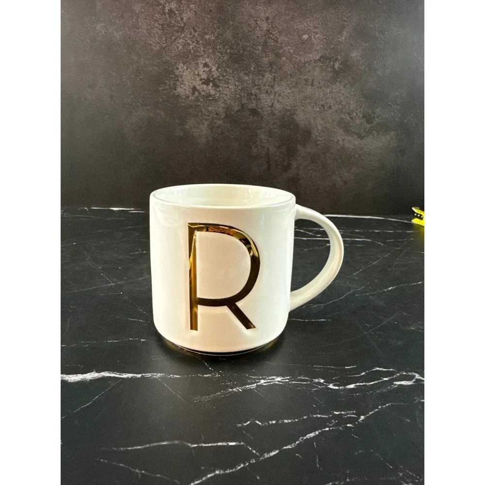 Williams Sonoma Gold Monogram R Mug 3 3/4in Tall MINT!
